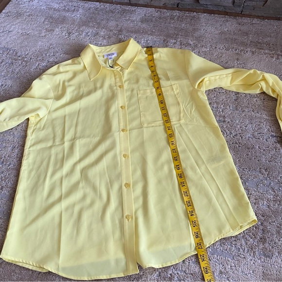 NWT The Drop Rachmartino Lemon Pastel Yellow Heart Shaped Button Down Shirt: L - Picture 11 of 12